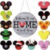 13 Pcs Spring Welcome Sign for Front Door Interchangeable,Mouse Wreaths Rustic Wood Hanging Signs Welcome to Our Home Door Sign Hangers Decor for Housewarming Gifts Outdoor Porch