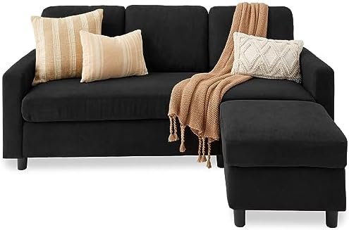 Best Choice Products Upholstered Sectional Sofa for Home, Apartment, Dorm, Bonus Room, Compact Spaces w/Chaise Lounge, 3-Seat, L-Shape Design, Reversible Ottoman Bench, 680lb Capacity - Black