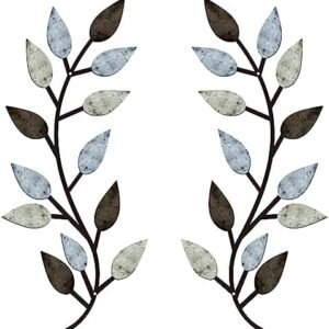 2 Pieces Metal Tree Leaf Wall Decor Vine Olive Branch Leaf Wall Art Wrought Iron Scroll Above The Bed, Living Room, Outdoor Decoration (Pastel Colors)