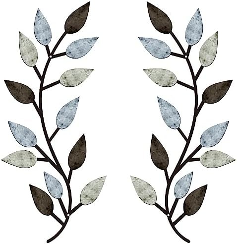 2 Pieces Metal Tree Leaf Wall Decor Vine Olive Branch Leaf Wall Art Wrought Iron Scroll Above The Bed, Living Room, Outdoor Decoration (Pastel Colors)