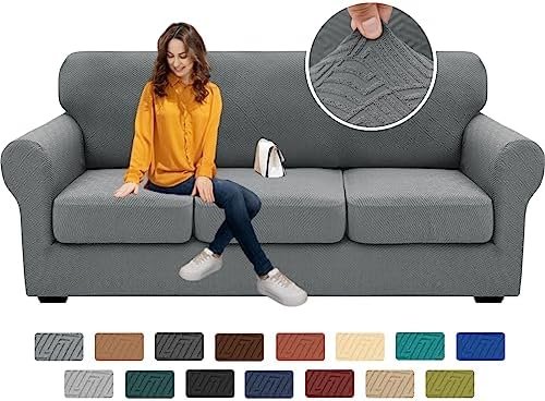 2024 Newest 4 Pieces Couch Covers for 3 Cushion Couch Super Stretch Thick Soft Sofa Cover Anti Slip Sofa Slipcover Dogs Cats Furniture Protector (Light Gray, 71"-91")