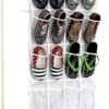 24 Pockets - SimpleHouseware Crystal Clear Over The Door Hanging Shoe Organizer, Gray (64'' x 19'')