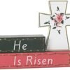 3 Pieces Easter Wooden Signs He is Risen Wooden Signs Easter Cross Tabletop Signs Religious Decor Sign Spring Seasonal Decor for Home Tabletop Decorations