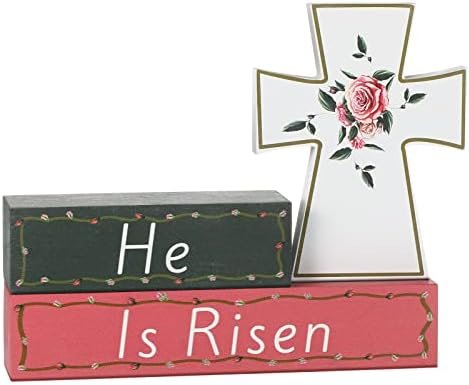 3 Pieces Easter Wooden Signs He is Risen Wooden Signs Easter Cross Tabletop Signs Religious Decor Sign Spring Seasonal Decor for Home Tabletop Decorations