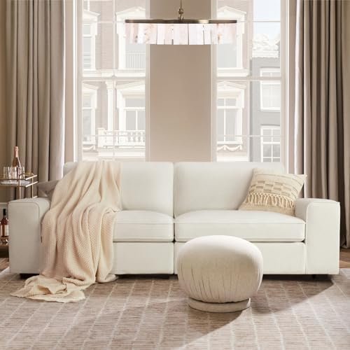 88.58" Modern Sofas for Living Room Plush Chenille Loveseat Sofas & Couches with Square Wide Armrest and Removable Sofa Cushion Cream White