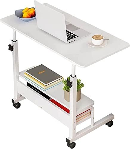 Adjustable Table Student Computer Portable Home Office Furniture Small Spaces Sofa Bedroom Bedside Desk Learn Play Game Desk on Wheels Movable with Storage Desk Size 31.5 * 15.7 Inch,White D