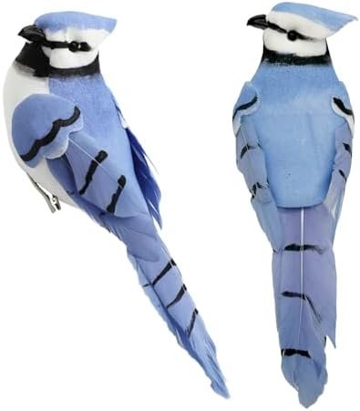 Artificial Birds 5.5-Inch Realistic Blue Jay Feathered Bird Ornaments for Christmas Tree Wreath Crafts Seasonal Display Birdhouses Home Party Decor (2pcs Clip)