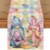 Artoid Mode Pink Green Buffalo Plaid Bunny Gnomes Eggs Easter Table Runner, Spring Summer Seasonal Holiday Kitchen Dining Table Decor for Indoor Outdoor Home Party Decoration 13 x 72 Inch