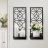 Black Metal Wall Candle Holder Minimalist Retro Line Metal Wall Art Decor Black Rustic Wall Art Decor for Living Room Dining Room Bedroom Bathroom (2 Pack, 16.5 x 7 in)