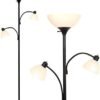 Brightech Sky Dome Double LED Floor lamp, Torchiere Super Bright Floor Lamp with 2 Reading Lamps for Living Rooms & Offices - Dimmable Tall Standing Lamp for Bedroom Reading - Tall Black Pole