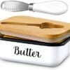 Butter Dish with Lid and Butter Curler Knife for Countertop - Unbreakable Metal Keeper Container with High-quality Double Silicone Sealing, for Kitchen Farmhouse Decor