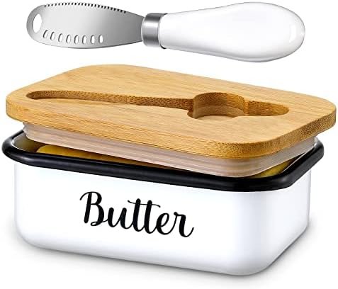 Butter Dish with Lid and Butter Curler Knife for Countertop - Unbreakable Metal Keeper Container with High-quality Double Silicone Sealing, for Kitchen Farmhouse Decor