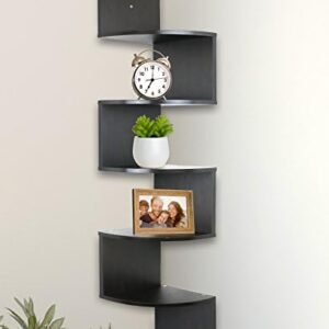 Corner Shelf, Greenco 5 Tier Shelves for Wall Storage, Easy-to-Assemble Floating Wall Mount Shelves for Offices, Bedrooms, Bathrooms, Kitchens, Living Rooms and Dorm Rooms, Espresso Finish