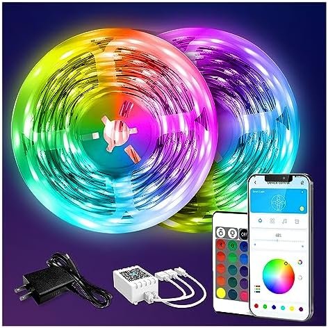 DAYBETTER LED Strip Lights 130ft (2 Rolls of 65.6ft) Color Changing Lights Strip for Bedroom, Desk, Indoor Room Bedroom Brithday Gifts RGB Decor with Remote and 24V Power Supply