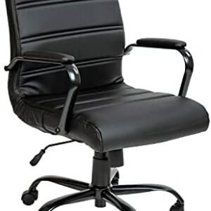 Flash Furniture Whitney Mid-Back Desk Chair - Black LeatherSoft Executive Swivel Office Chair with Black Frame - Swivel Arm Chair