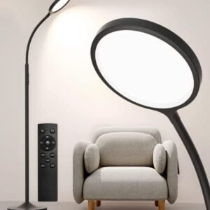 Floor Lamp,Super Bright Dimmable LED Lamps for Living Room, Custom Color Temperature Standing Lamp with Remote Push Button, Adjustable Gooseneck Reading Floor Lamp for Bedroom Office Black