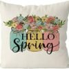 GAGEC Spring Pillow Covers 18x18 Inch Hello Spring Mason Jar Flower Floral Throw Pillowcase Seasonal Summer Home Sofa Bedroom Living Room Holiday Decor Cushion Case