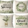 GAGEC Spring Pillow Covers 18x18 Inch Set of 4 Blessed Mason Jar Flowers Floral Throw Pillowcase Home Sofa Bedroom Living Room Holiday Decor Cushion Case Farmhouse Decorations