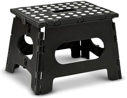 Handy Laundry Folding Step Stool - The Lightweight Step Stool is Sturdy Enough to Support Adults and Safe Enough for Kids. Opens Easy with One Flip. Great for Kitchen, Bathroom or Bedroom. (Black)