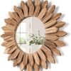 Honiway Wall Mirror Decorative 12 inch Rustic Wood Mirror Sunburst Boho Mirror for Entryway Bedroom Living Room Bathroom House Warming Gifts New Home Essential Carbonized Black