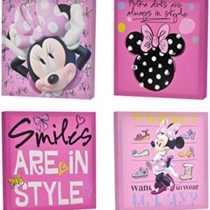 Idea Nuova Disney Minnie Mouse 4 Piece Canvas Wall Art, Children's Home Décor,12-1/4"L x 12-1/4"W x 1-1/2"H,NK318680