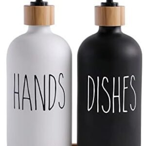 MOMEEMO Glass Soap Dispenser Set, Contains Hand Soap and Dish Soap Dispenser.Suitable for Kitchen Decor. (Black & White)