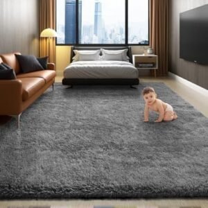 Ophanie Area Rugs for Bedroom Living Room, 4x6 Grey Fluffy Fuzzy Shag Shaggy Carpet Soft Plush Furry Bedside Rug, Indoor Floor Rug for Kids Girls Boys Home Decor Aesthetic, Dorm Nursery Gray