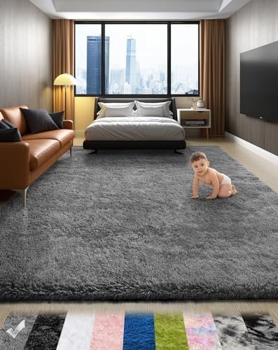 Ophanie Area Rugs for Bedroom Living Room, 4x6 Grey Fluffy Fuzzy Shag Shaggy Carpet Soft Plush Furry Bedside Rug, Indoor Floor Rug for Kids Girls Boys Home Decor Aesthetic, Dorm Nursery Gray