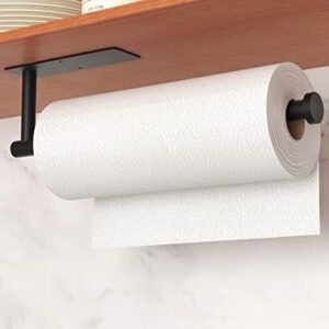 Paper Towel Holder - Self-Adhesive or Drilling, Matte Black Wall Mounted Rack, SUS304 Stainless Steel Kitchen Roll Holder Under Cabinet