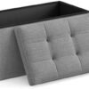 SONGMICS 30 Inches Folding Storage Ottoman Bench, Storage Chest, Foot Rest Stool, Light Gray ULSF47G, 15 x 30 x 15 Inches