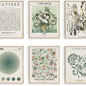 Sage Green Master Wall Art Prints, Abstract Matisse Wall Art Exhibition Posters, Vintage Art Boho Art Prints, Retro Room Decor for Aesthetic Bedroom（8x10inch, Unframed