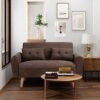 Shintenchi 47" Loveseat Wood Sofa, Brown, Easy Assembly, Comfortable Cushions