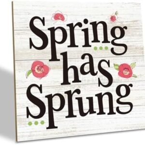 Spring Decor, Wood Plaque Table Art Sign, Inspirational Spring Quotes, Rustic Desk Sign, Floral Seasonal Sign, Home Decor Accents, Farmhouse Decor for Home Shop Cafe Hostel Office, Spring Has Sprung