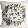 Spring Pillow Covers Throw Pillow Cover Home Sweet Home Floral Buffalo Plaid Plant Bowknot Pillow Covers Throw Case Spring Seasonal Decorative for Couch Sofa Outdoor Spring Decor,18x18