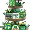 St. Patrick's Day Tiered Tray Decor, Lucky Clover Tray Decorations Set, Happy 17 March Shamrock Leprechaun Hat Wooden Signs, Rustic Irish Decor for Home Tabletop Shelf Party