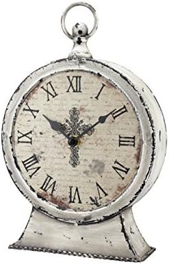 Stonebriar Large 12 Inch Decorative Battery Operated Table Top Clock with Roman Numerals and Antique Finish, 12", Worn White