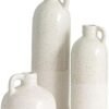 Sullivans Modern Farmhouse Distressed Two-Toned White Small Ceramic Jug Set of Three (3), 4, 7.5, 10” Tall, Crackled Finish Faux Floral Jugs, Distressed Decoration