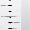 Sweetcrispy 7 Drawer Chest - Storage Cabinets Dressers Wood Dresser Cabinet with Wheels Mobile Organizer Drawers for Office, Home, White