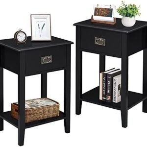 VECELO Nightstands Set of 2, Side End Table with Drawers for Bedroom, Living Room Sofa Bedside, Vintage Accent Furniture Small Space Storage Cabinet, Solid Wood Legs