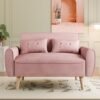 Vongrasig 47" Small Modern Loveseat Sofa, Mid Century Linen Fabric 2-Seat Sofa Couch Tufted Love Seat with Back Cushions and Tapered Wood Legs for Living Room, Bedroom and Small Space (Pink)