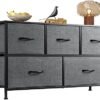 WLIVE Dresser for Bedroom with 5 Drawers, Wide Chest of Drawers, Fabric Dresser, Storage Organizer Unit with Fabric Bins for Closet, Living Room, Hallway, Dark Grey