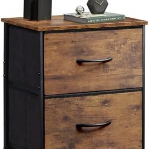 WLIVE Nightstand, Small 2 Drawer Dresser, Bedside Furniture, Night Stand, End Table with Fabric Bins for Bedroom, Closet, Dorm, Rustic Brown Wood Grain Print