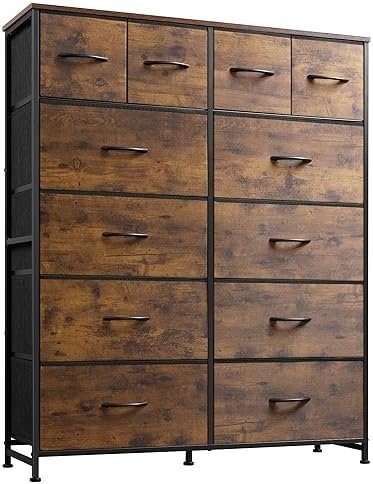 WLIVE Tall Dresser for Bedroom with 12 Drawers, Dressers & Chests of Drawers, Fabric Dresser for Bedroom, Closet, Fabric Storage Dresser with Drawers, Steel Frame, Rustic Brown Wood Grain Print