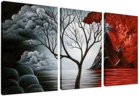 Wieco Art The Cloud Tree Wall Art Oil PaintingS Giclee Landscape Canvas Prints for Home Decorations, 3 Panels