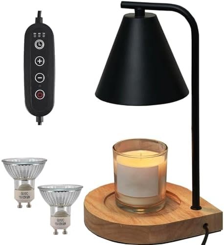 YODEWA Candle Warmer Lamp with Timer and Dimmer Wood Base, Farmhouse Electric Candle Lamps Warmer for Jar Candles Housewarming Gifts New Home Decor for Daughter/Mom/Women - Black