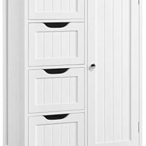 Yaheetech Wooden Floor Cabinet, Side Storage Organizer with 4 Drawers and 1 Cupboard, Freestanding Entryway Storage Unit Console Table, Bathroom Furniture Home Decor, White