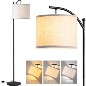 addlon Floor Lamp for Living Room with 3 Color Temperatures, Standing lamp with Linen lampshade for Bedroom, Office, Lamps with 9W LED Bulb Included - Black with Beige Lampshade