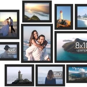 upsimples 10 Pack Picture Frames Collage Wall Decor, Gallery Wall Frame Set for Wall Mounting or Tabletop Display, Multi Sizes Including 8x10, 5x7, 4x6 Family Photo Frames, Black