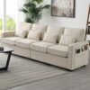 104" Linen Fabric Sofa with 4 Pillows and Armrest Pockets, Minimalist Style 4-Seater Couch Set for Living Room Apartment Office, Beige