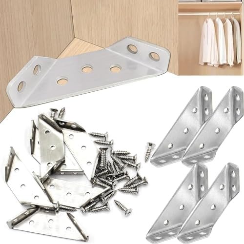 10PCS Universal Furniture Corner Connector, Angle Corner Bracket for Wood Furniture, Angle Fasten Connector Furniture Triangle Support Frame Corner Bracket for Shelf Cabinet Table Chair (80 Nails)